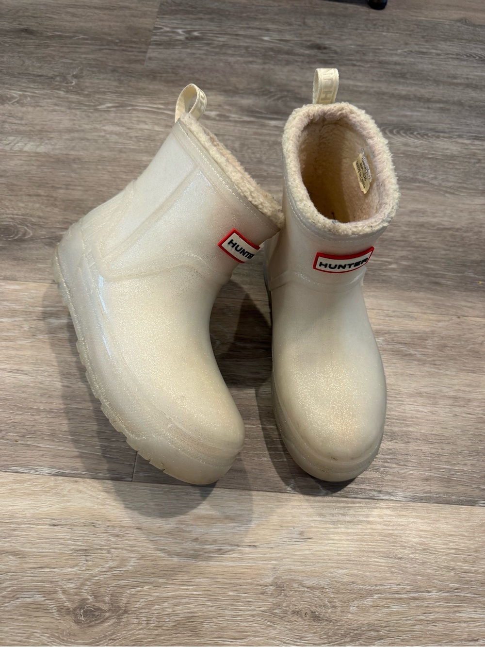 Hunter Gracey Insulated Waterproof Rain Boots in ivory w/ cozy fleece lining